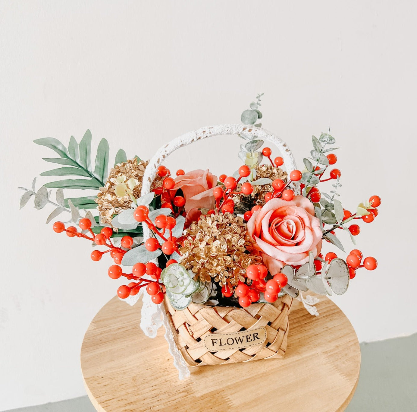 chinese new year 2023 floral arrangement basket, artificial flowers singapore florist delivery